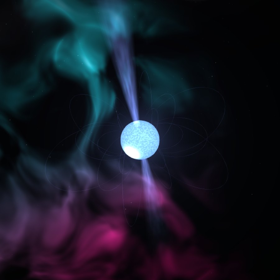 Pulsar METRONOME: jasna gwiazda neutronowa i dwie wiązki światła wzdłuż osi magnetycznej