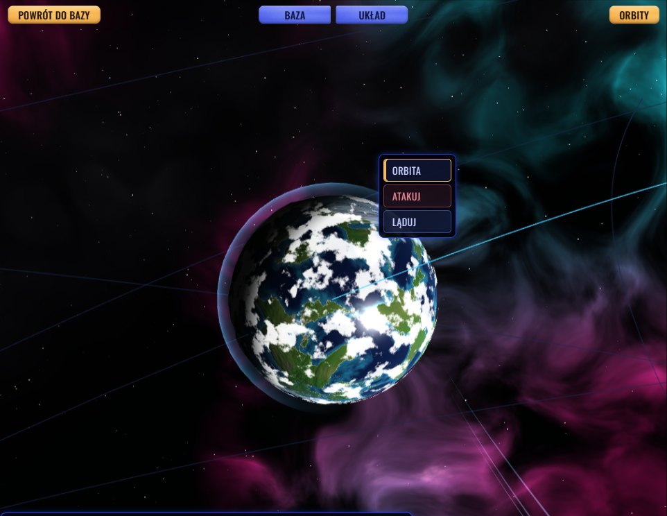 Planeta Terra z trzema statkami na kursie i menu rozkazów obok: ORBITA, ATAKUJ, LĄDUJ